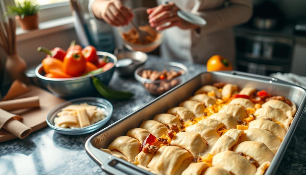 Crescent Roll Breakfast Casserole Preparation